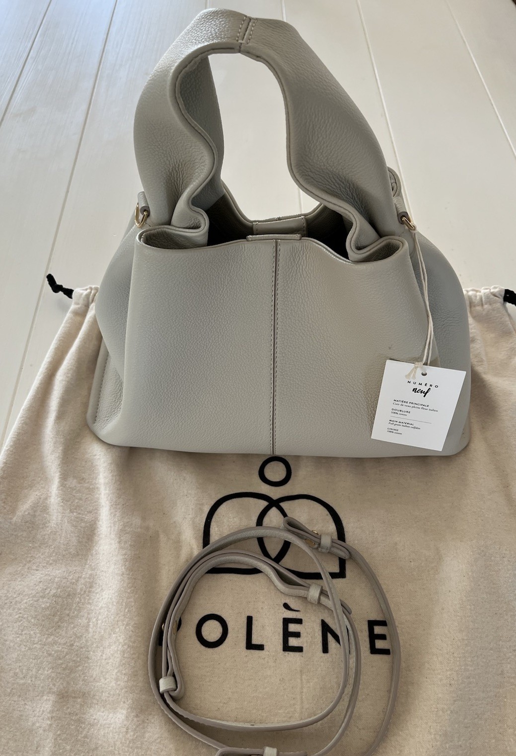 Polene Numero Neuf Textured Chalk Leather Crossbody Handbag NWT