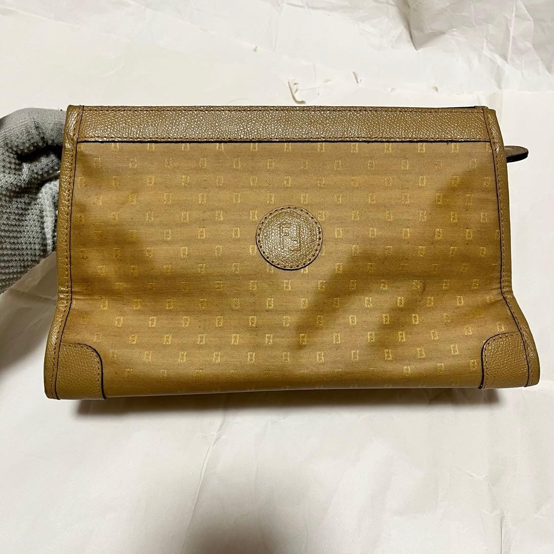 FENDI SAS Vintage Clutch Bag Zucca Beige PVC Rare 70s 80s