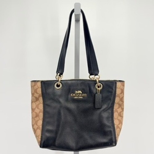 Coach Jes Tote F80810 Signature Canvas Pebble Leather Black Khaki