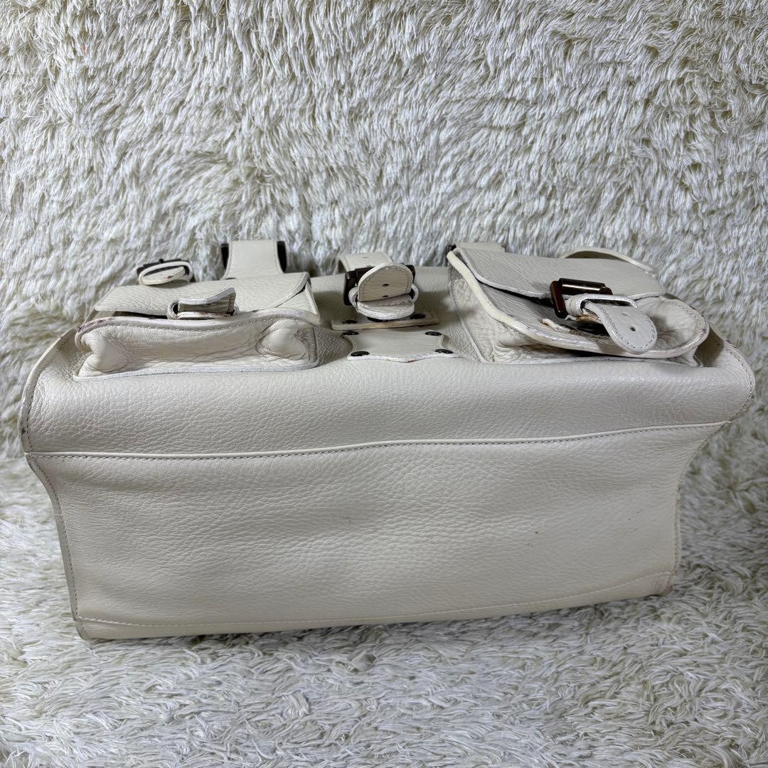 Mulberry Roxanne Handbag White Leather Studded Buckle Pocket Antique Brass HW