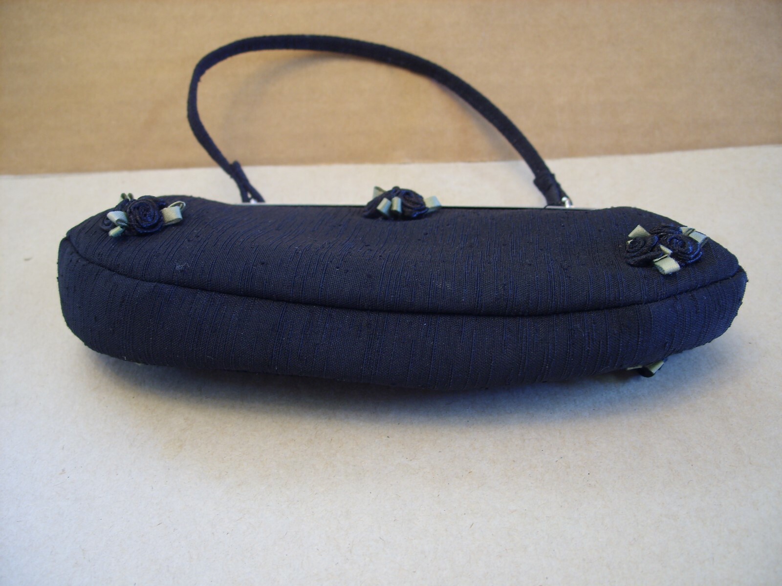 Julie Feldman Black Evening Wristlet Purse w/ Rosettes 6.5 in x 3.5 in
