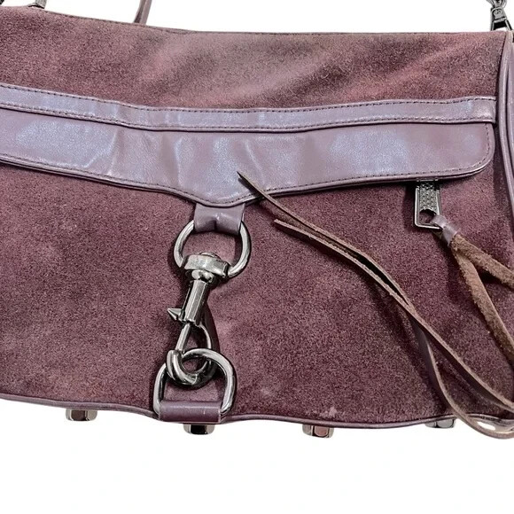 Rebecca Minkoff Large Mac Handbag Wine Red Suede Leather Chain Crossbody Bag