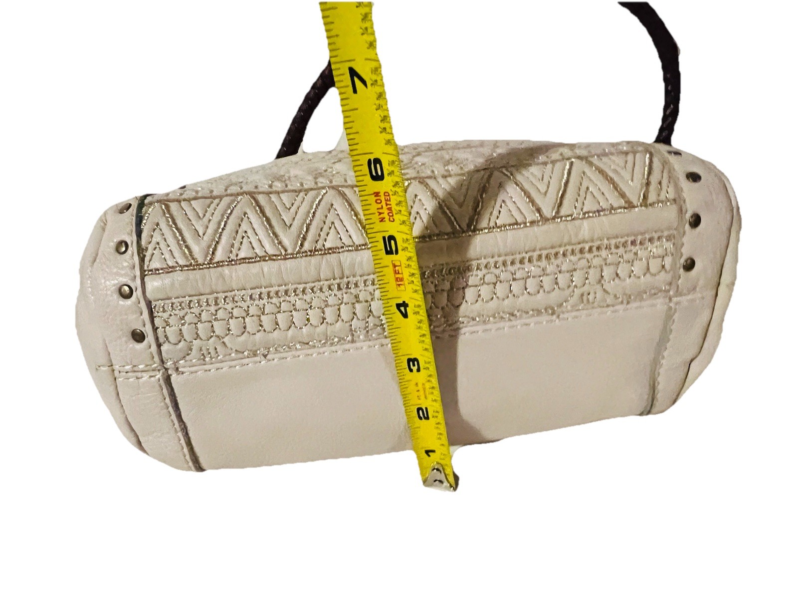 The Sak Indio Leather Shoulder Bag Braided Handle Beige Embroidered Boho Purse