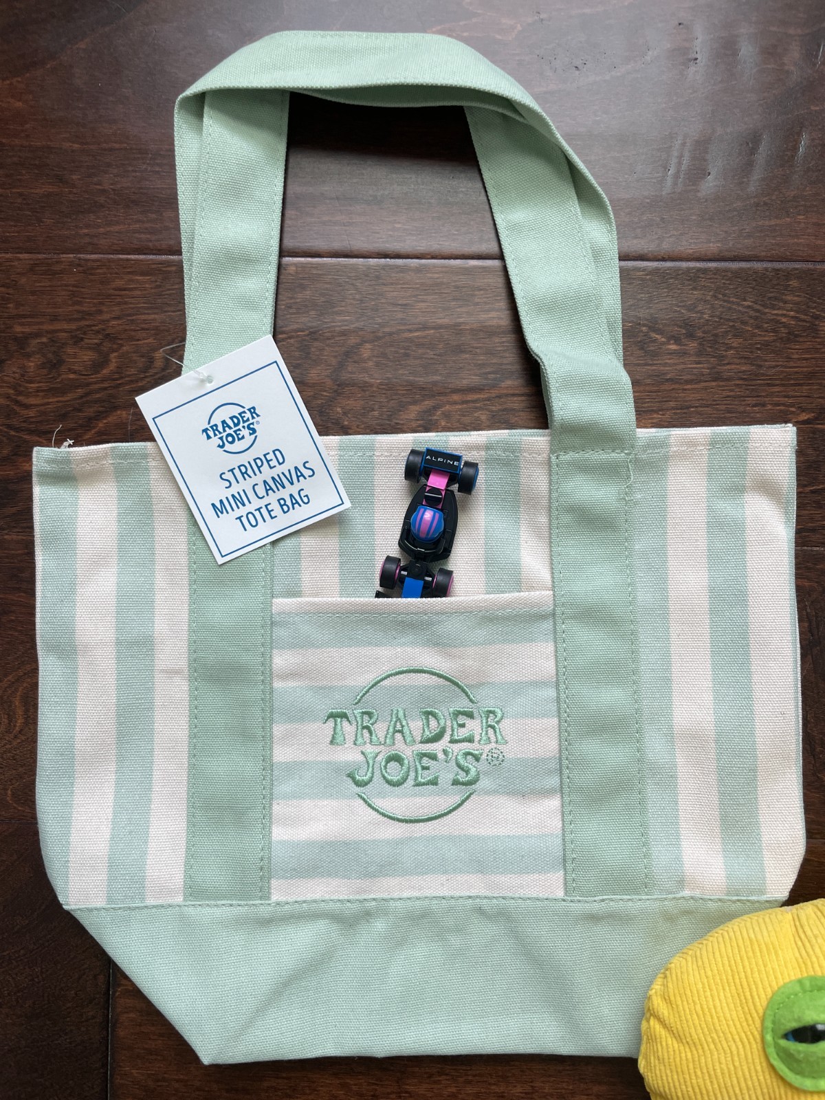 Trader Joe’s Striped Pastel Mini Canvas Tote Bag NEW w/tag color in GREEN