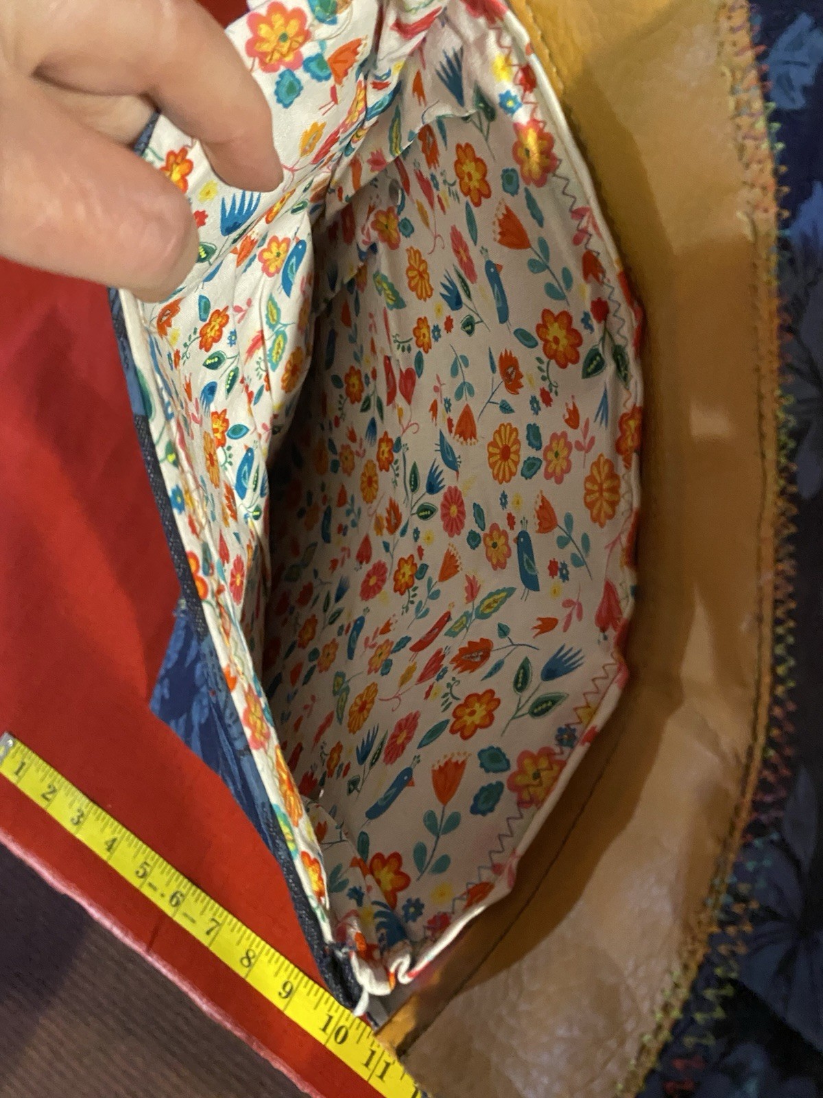 Blue Floral Crossbody Bag Zip Closure Lined Detachable Strap Bird Charm Small