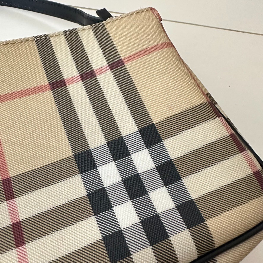 Vintage BURBERRY Bag Beige Nova Check Handbag Y2k 90s Pochette T-02-2 RARE