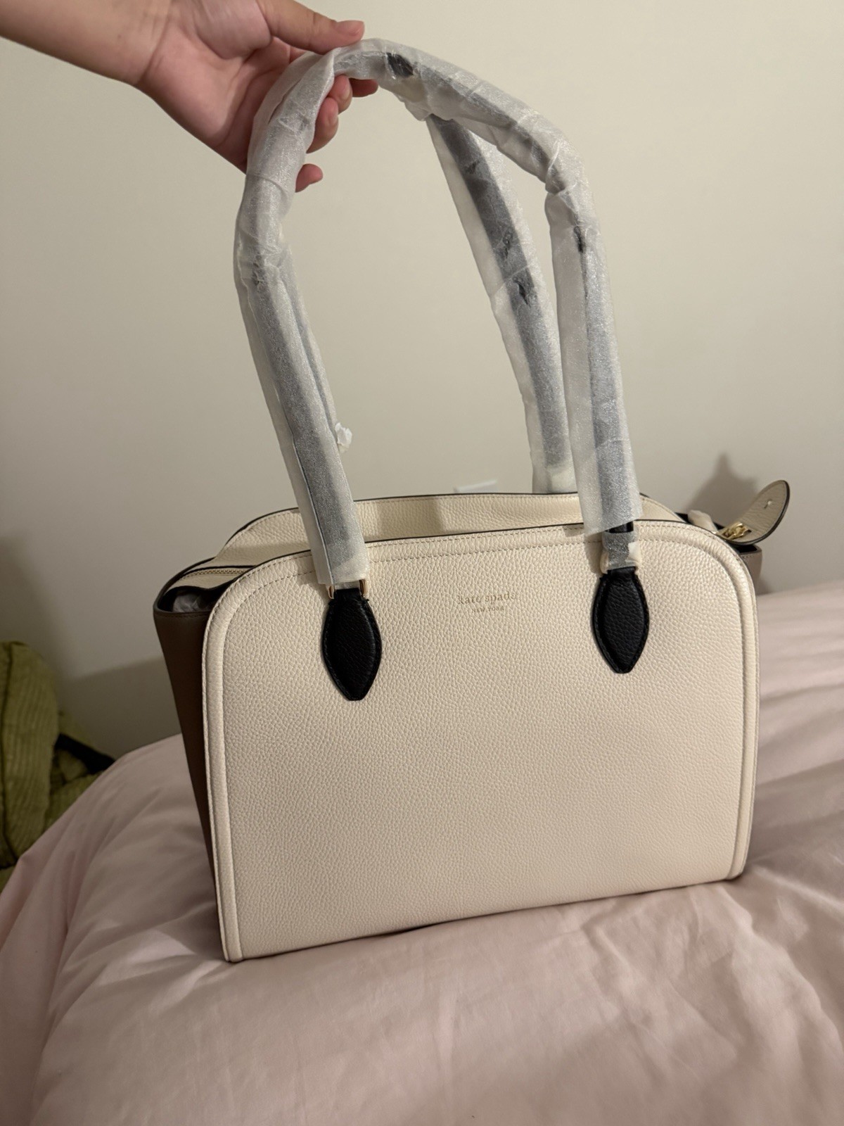 Kate Spade New York Large Colorblock Tote Beige/Brown/Black Zip w/ Dust Bag