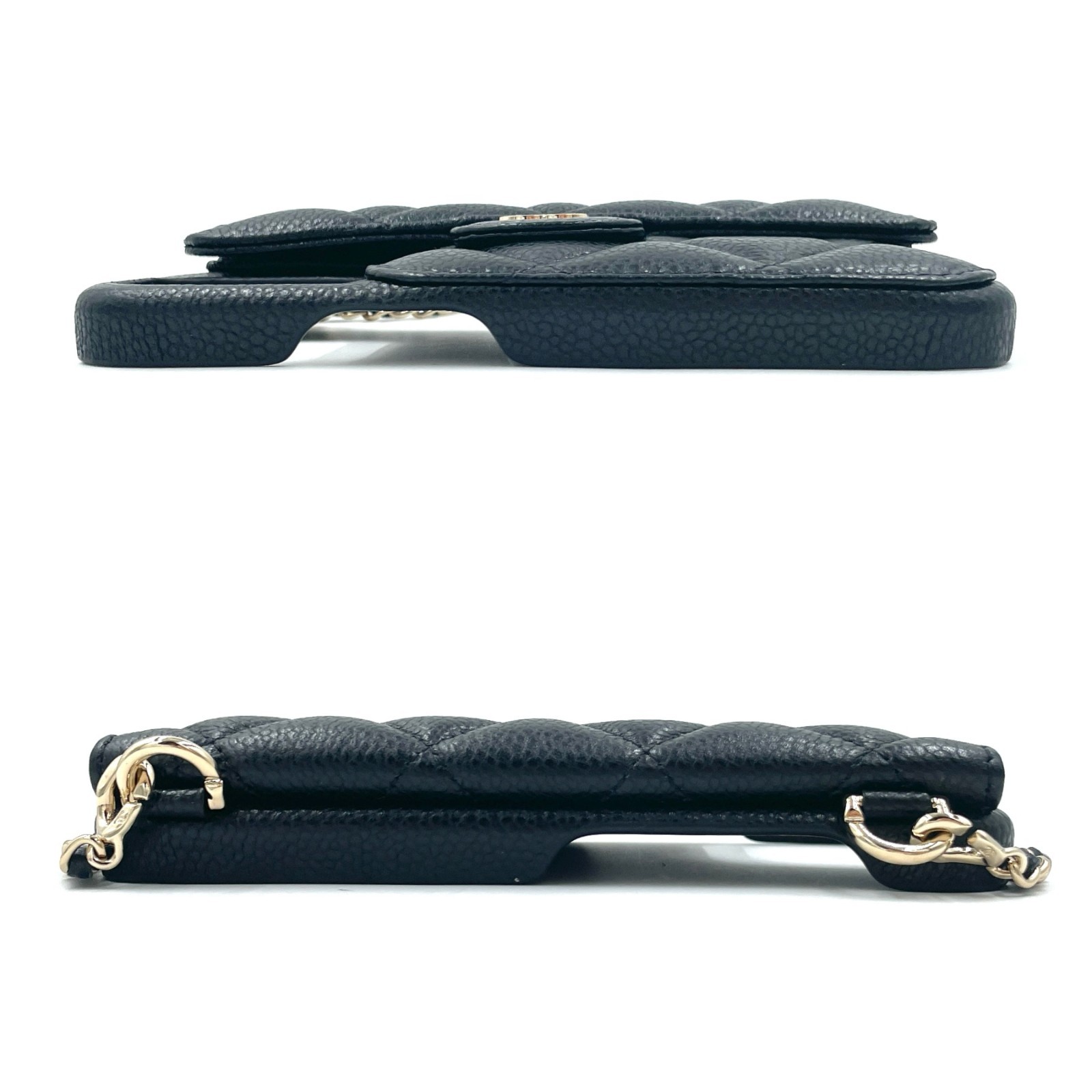 CHANEL Caviar Skin Matelasse Quilted iPhone 13 Pro Case Chain Shoulder Bag Black