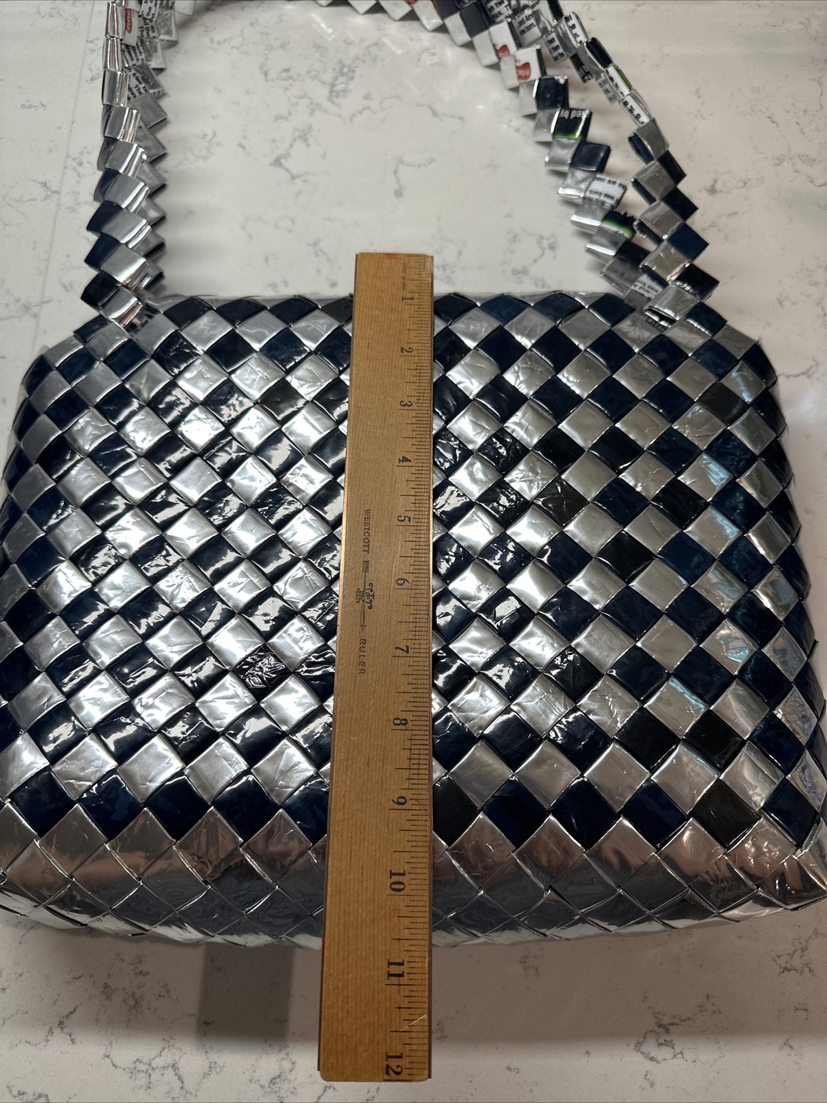 Unique 1 of a Kind Purse Handbag Made w/Frito-Lay Chip Bags Black/Blue/Silver