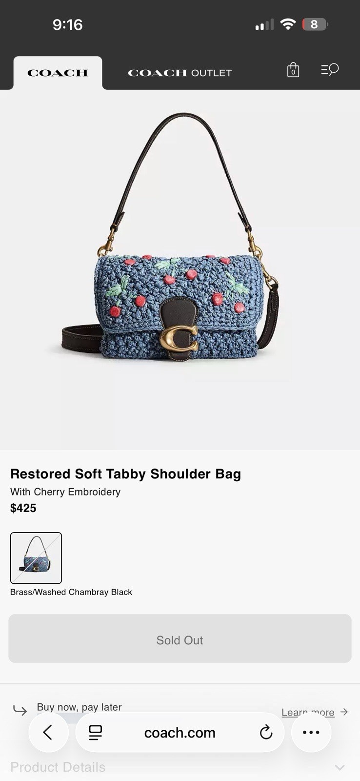 COACH Soft Tabby Shoulder Bag w/ Cherry Embroidery