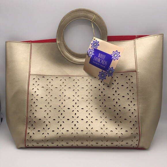 NEW Elizabeth Taylor White Diamonds Gold Tote Bag
