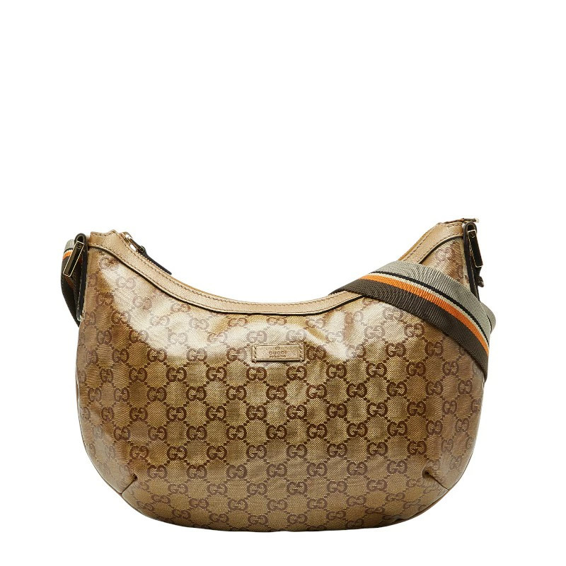 Gucci GG Crystal Sherry Line Crossbody Bag Leather Canvas Gold Brown #R121081