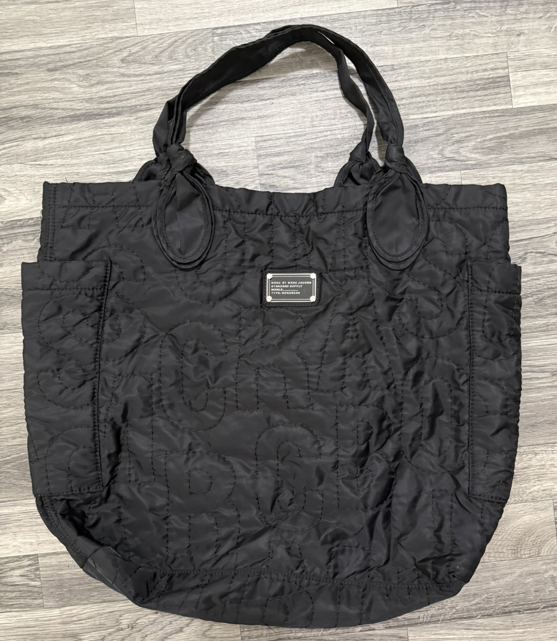 Marc by Marc Jacobs Nylon Laptop Tote Bag Black Jumbled Logo Tate