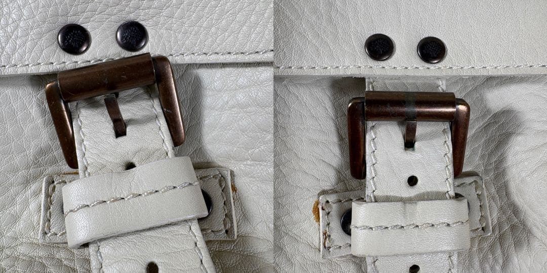Mulberry Roxanne Handbag White Leather Studded Buckle Pocket Antique Brass HW