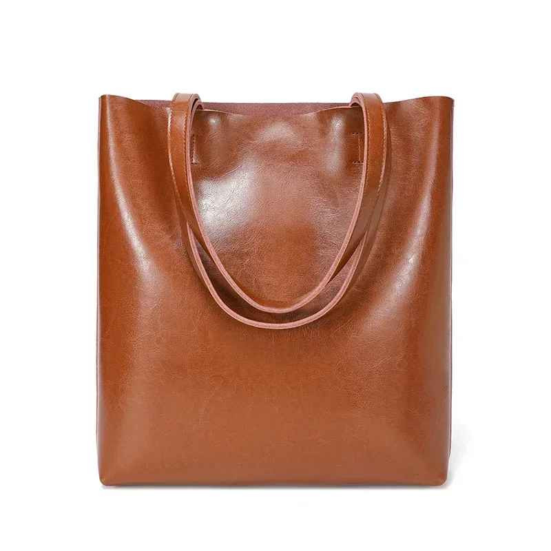 2026 Women’s Genuine Cow Leather Tote Bag Large Vintage Cowhide Shoulder Handbag