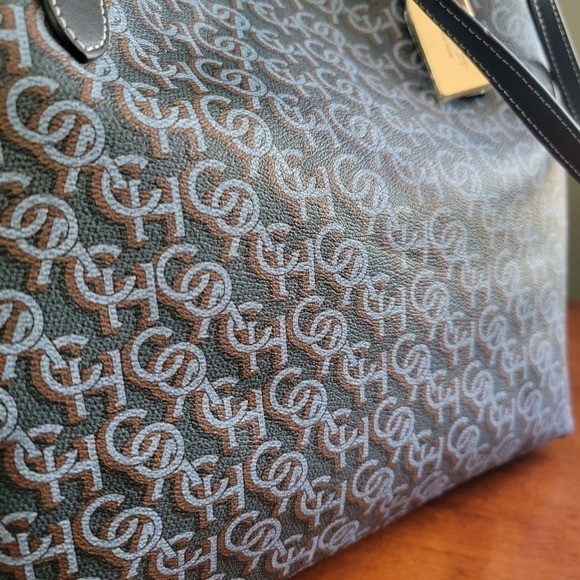 Coach CF342 City Tote Navy Blue Monogram Signature Canvas Leather NWT