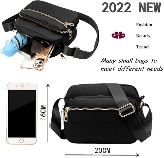 DIHKLCIO Nylon Crossbody Bags for Women Purses 5.51 x 0.67 x 7.87 inch