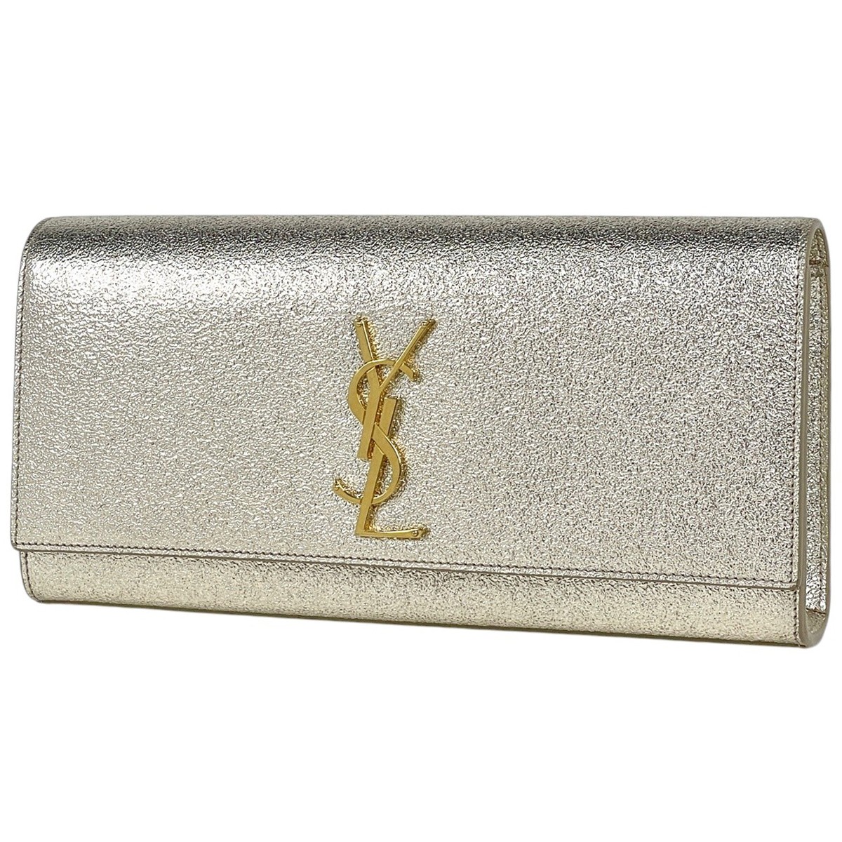 YVES SAINT LAURENT Logo Clutch Bag YSL Cassandra Clutch Bag leather Gold 326…