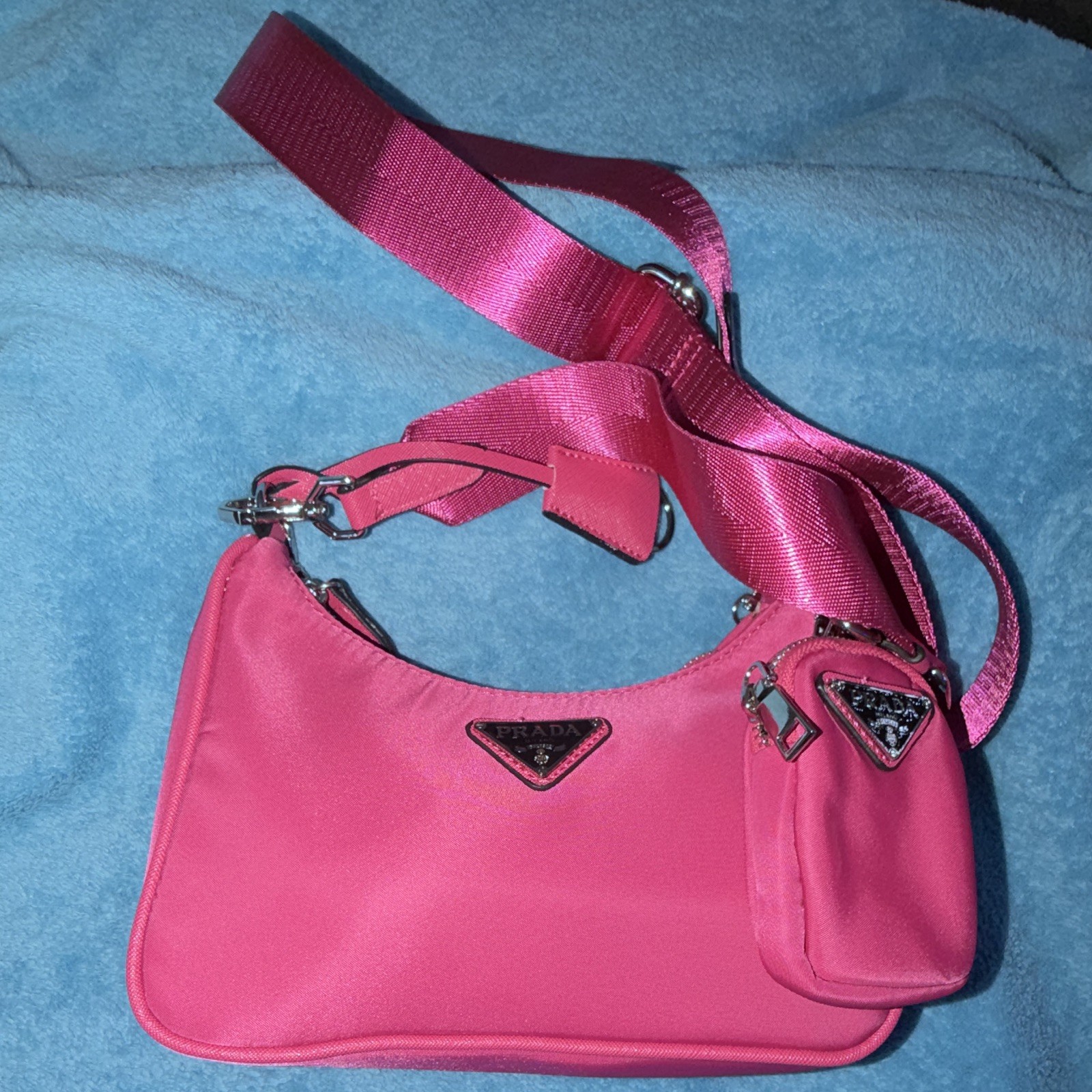 PRADA Pink Mini Shoulder Bag Adjustable Detachable Strap Zip Pouch Coin Purse