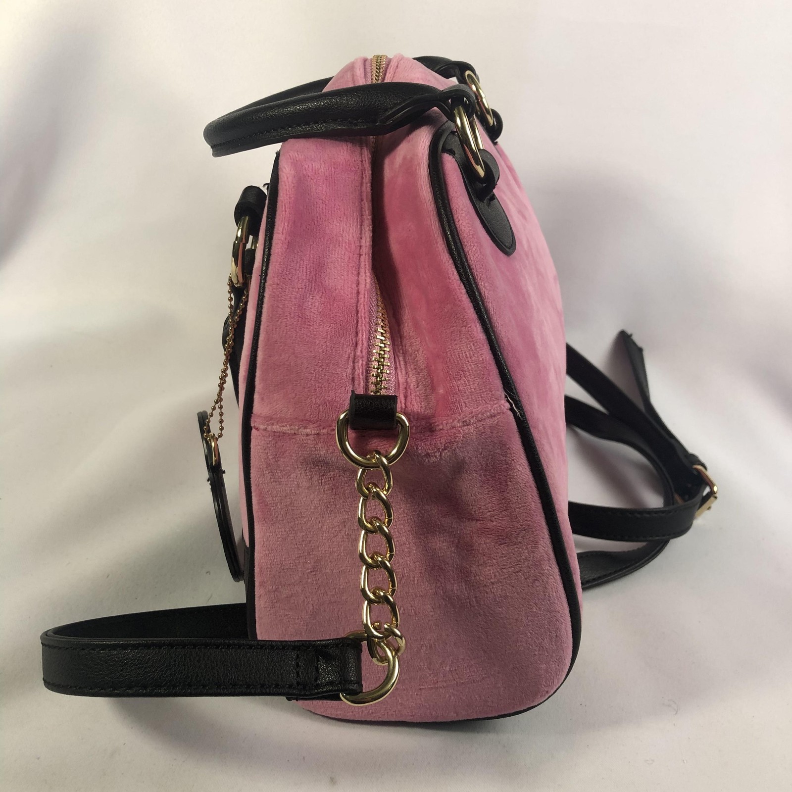 Juicy Couture Satchel Bag Womens Medium Pink Velvet Heritage Bowlers Crossbody