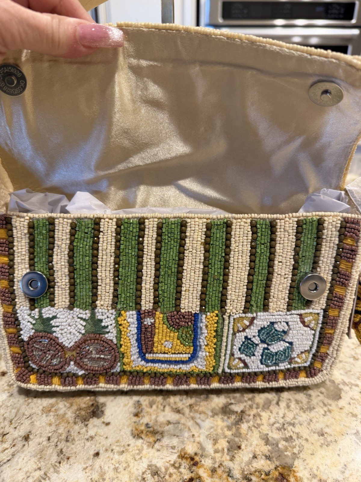 Viral Tropical Drink Beaded Shoulder Bag w/pineapple drink bag charm