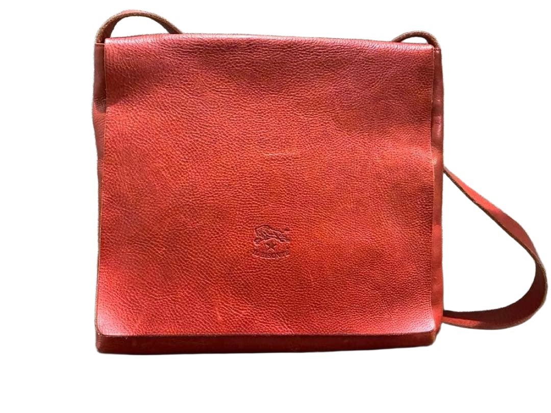 IL BISONTE Shoulder Bag Red Leather 10.8 x 12.2 x 2.2 inches