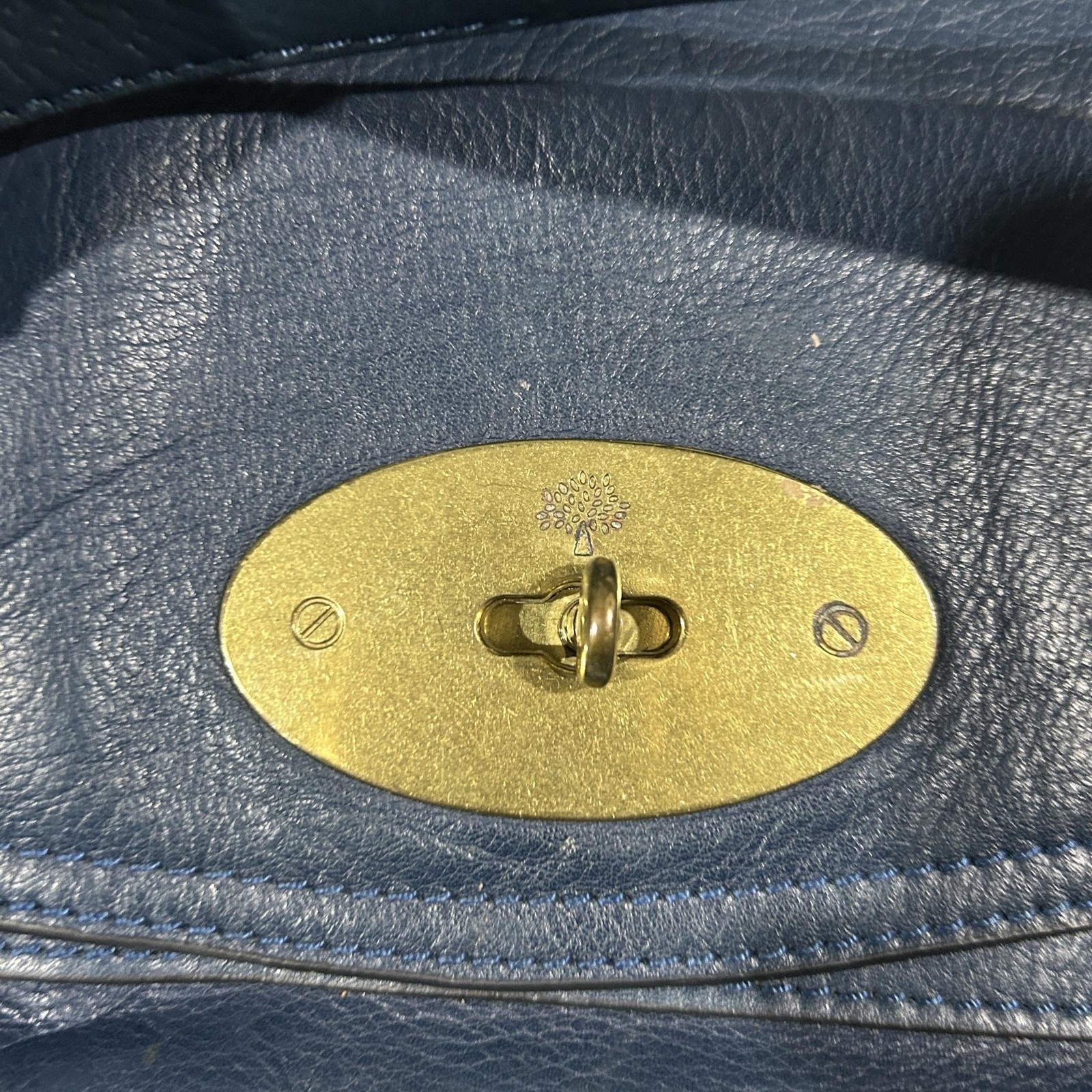 Mulberry Satchel Bag Womens Large Blue Leather Turn Lock Top Handle Crossbody