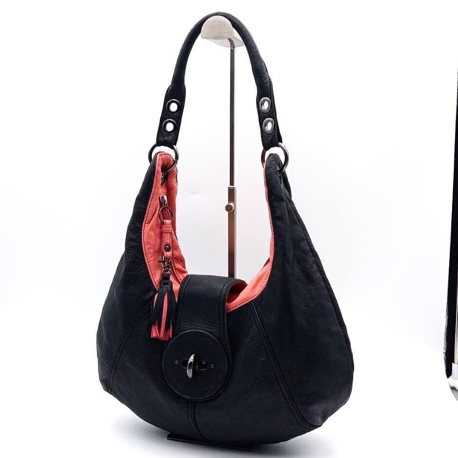 DIESEL One Shoulder Bag Leather Black Pink Vintage From Japan