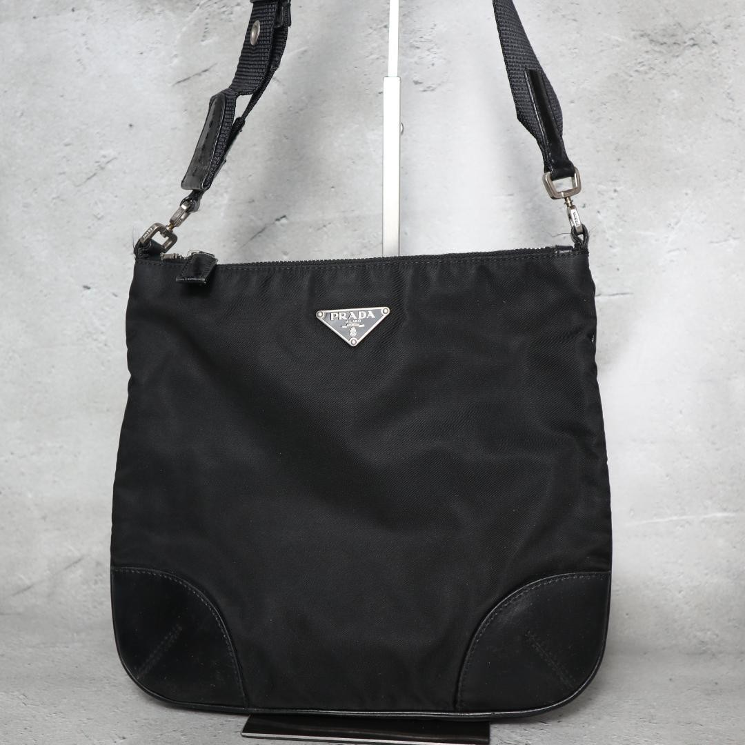Authentic PRADA Tessuto Nylon Shoulder Bag Black 23cm x 23cm x 9cm Slight Use