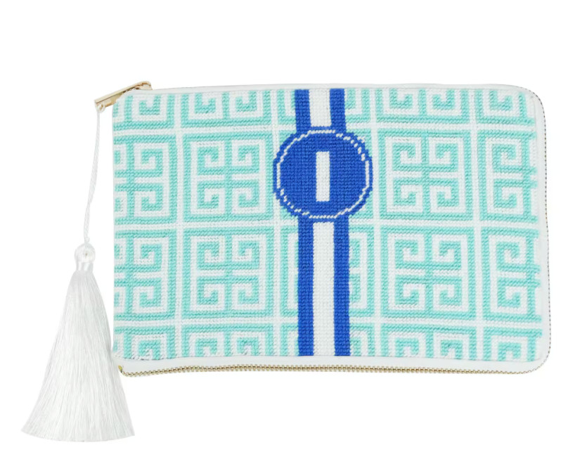 Jonathan Adler x Michaels Blue & White Greek Key Monogram Needlepoint Clutch Kit