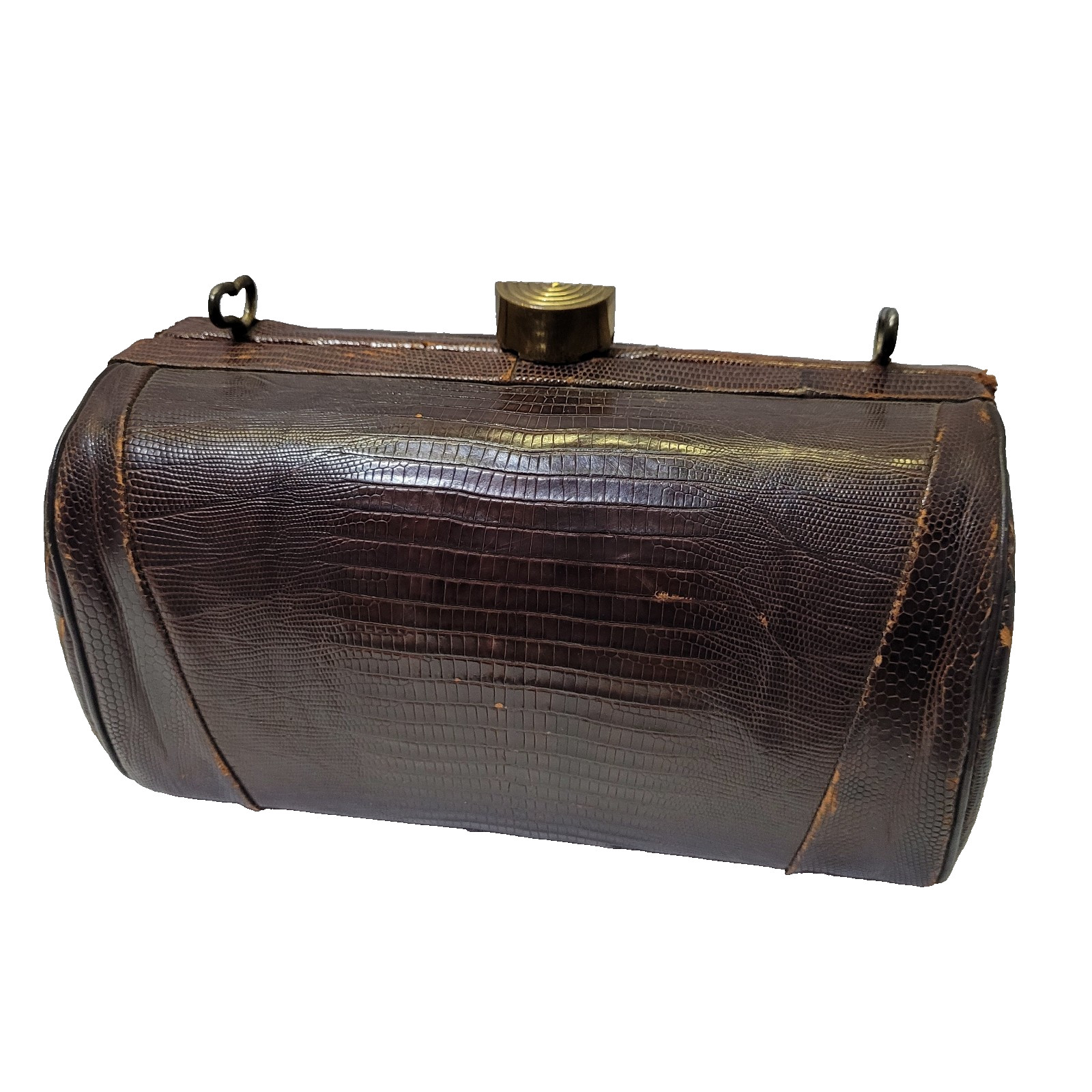 Exotic Reptile Handbag Brown Box Style 8in Vintage