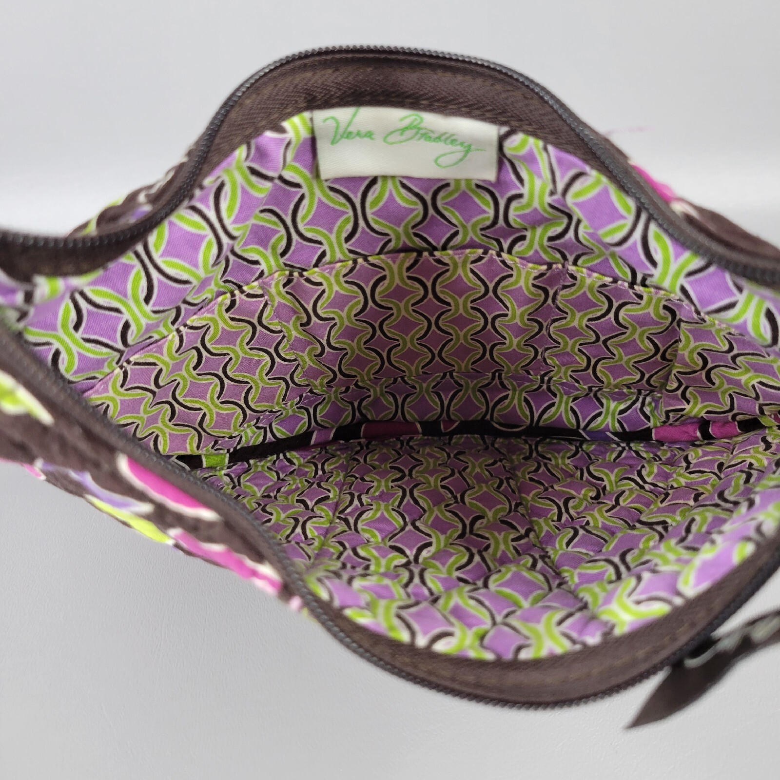 Vera Bradley Womens Hobo Shoulder Bag Zipper Closure Quilted Floral Brown Purple