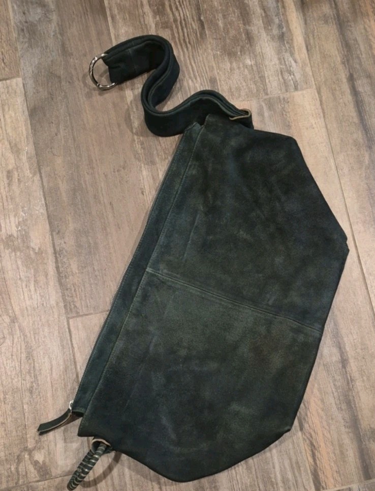 Free People Marbeled Green Goat Leather Suede Hobo Shoulder Bag, Zipper Closure