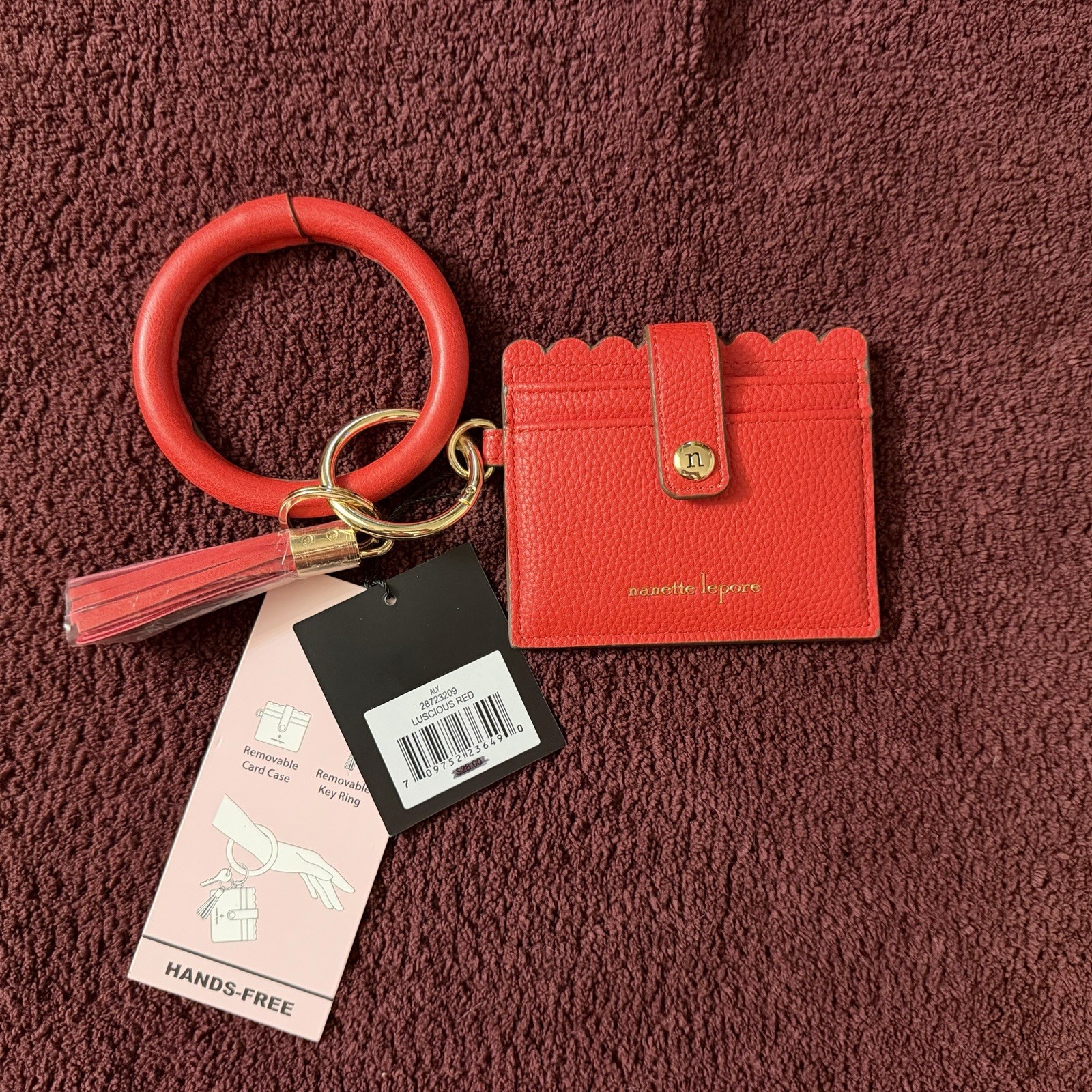 NWT NANETTE LEPORE Aly Bracelet CARD HOLDER KEYCHAIN Lucious Red VEGAN LEATHER