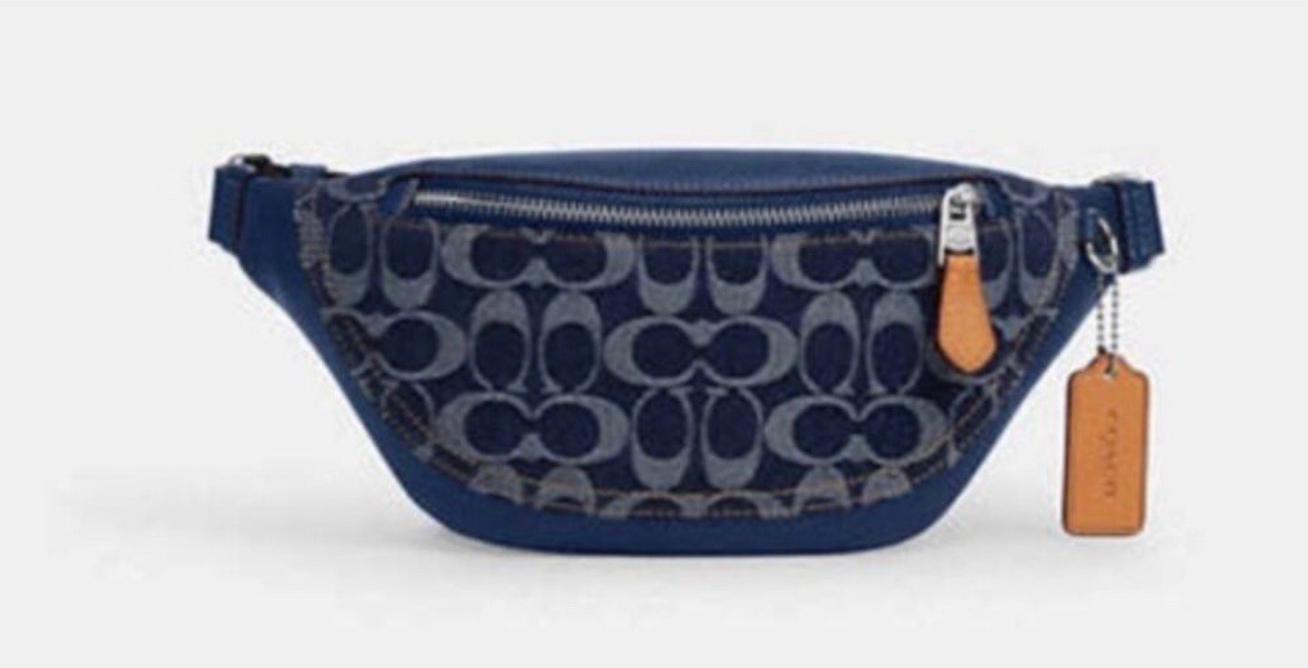 COACH Warren Blue Signature Denim And Smooth Calf Leather Belt Bag NWT MSRP $330