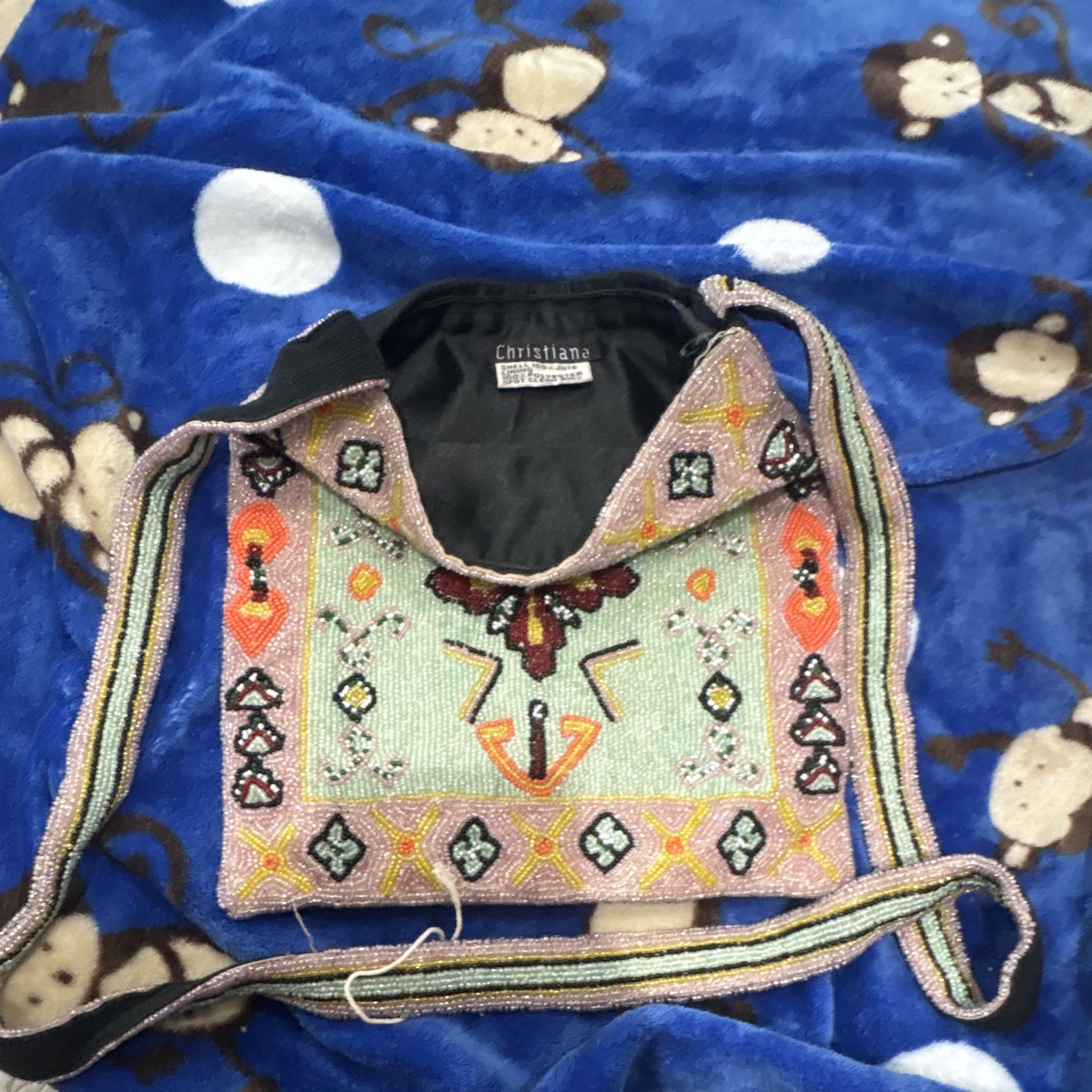 Christiana Multicolor Beaded Geometric Shoulder Bag Purse Lined Rectangle