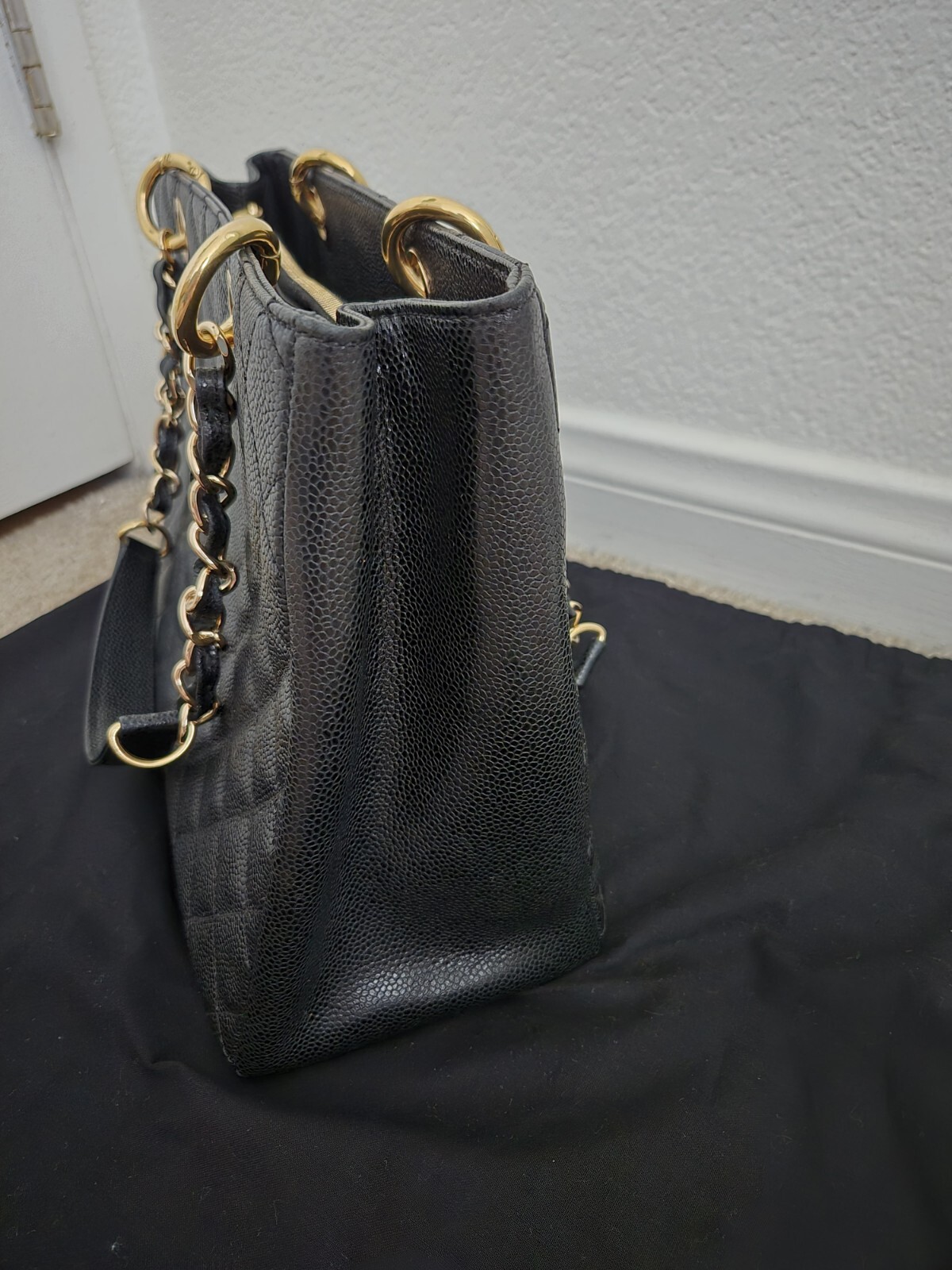 Auth CHANEL Caviar Quilted Grand Shopping Tote GST Black