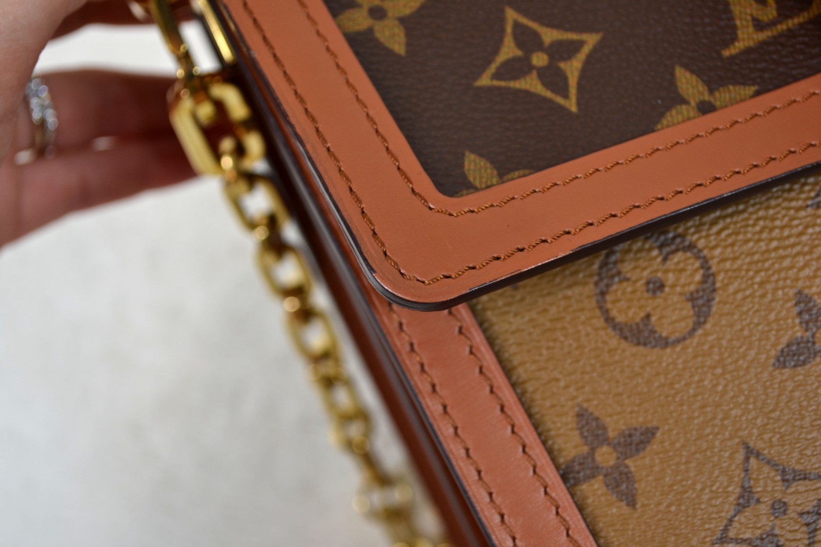 Louis Vuitton Dauphine MM Reverse Monogram Chain Shoulder Bag Handbag Purse