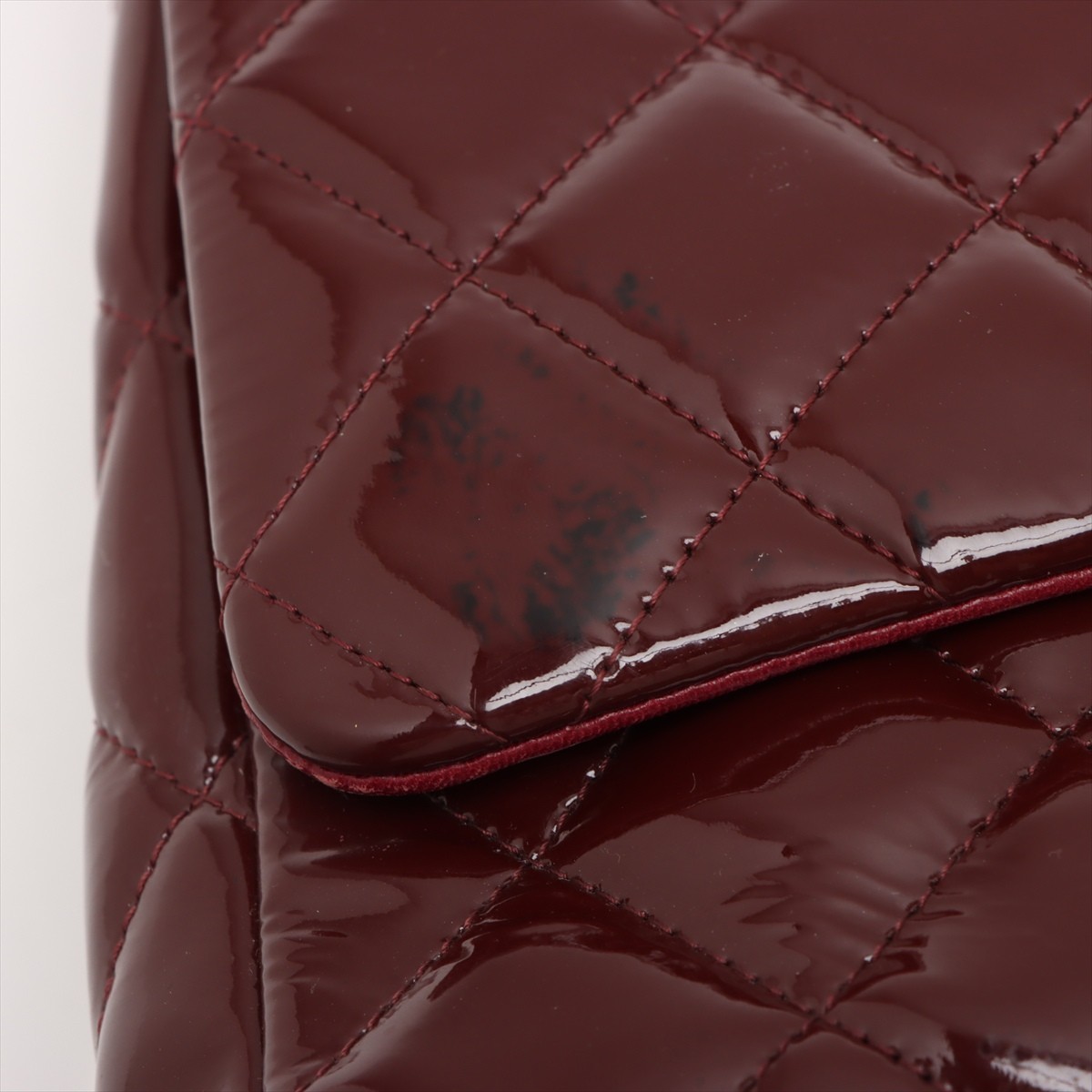 CHANEL Large Matelasse Patent Leather Bordeaux Gold Hardware Single Flap Double