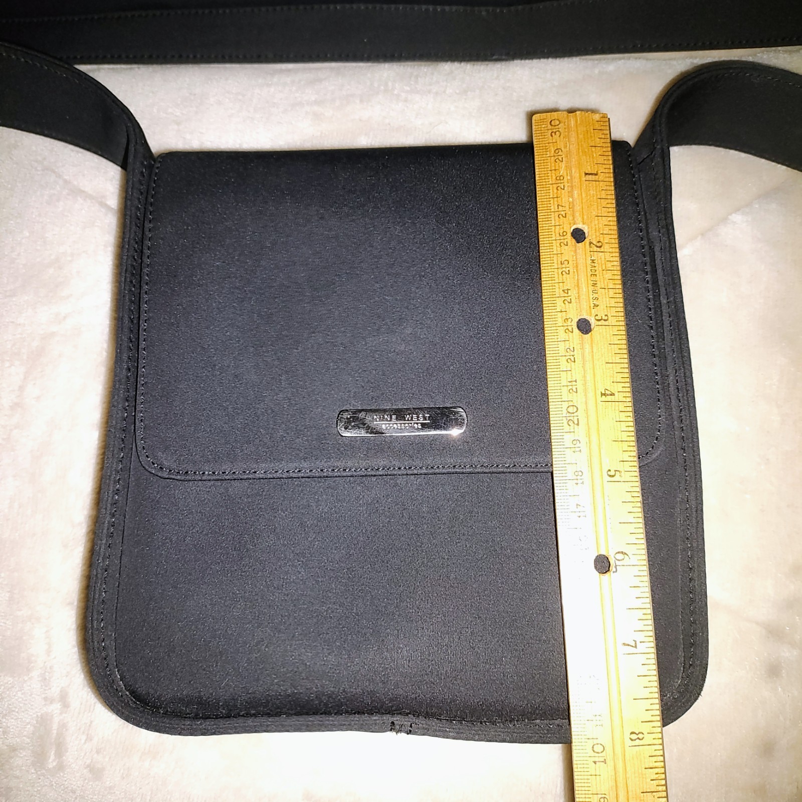 Nine West Black Microfiber Crossbody Bag Flap and Zipper Purse FREE SHIPPING