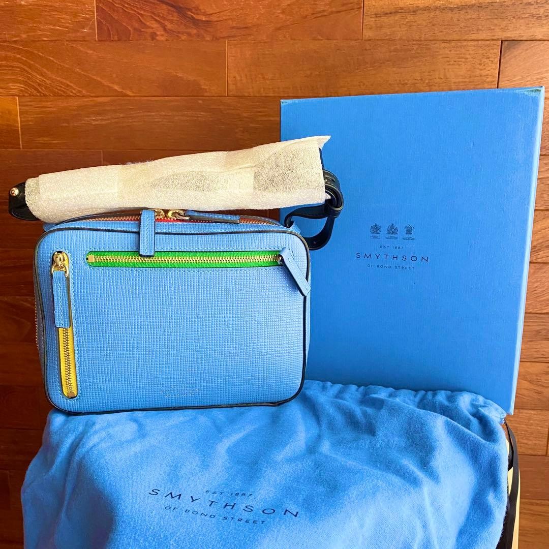 SMYTHSON Panama Sliding Strap Crossbody/Shoulder Bag Nile Blue ship From JAPAN