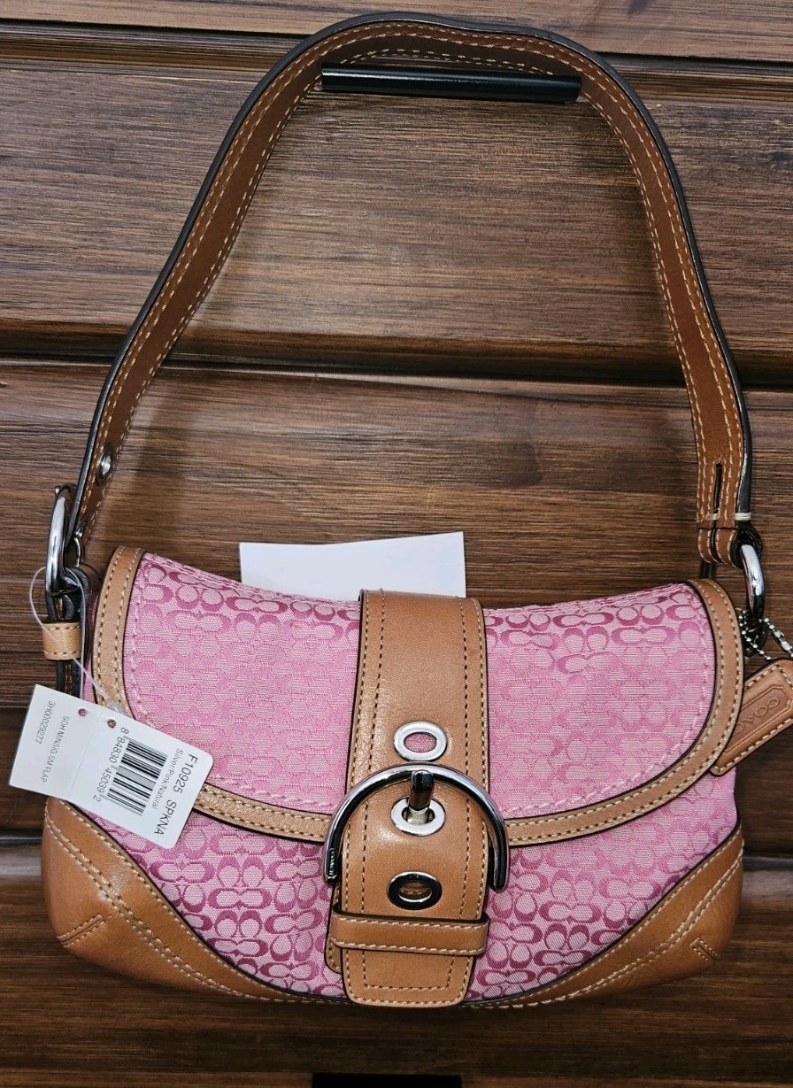 Coach SMALL Vintage PINK TAN Soho Y2K Signature C Canvas & Leather Bag New
