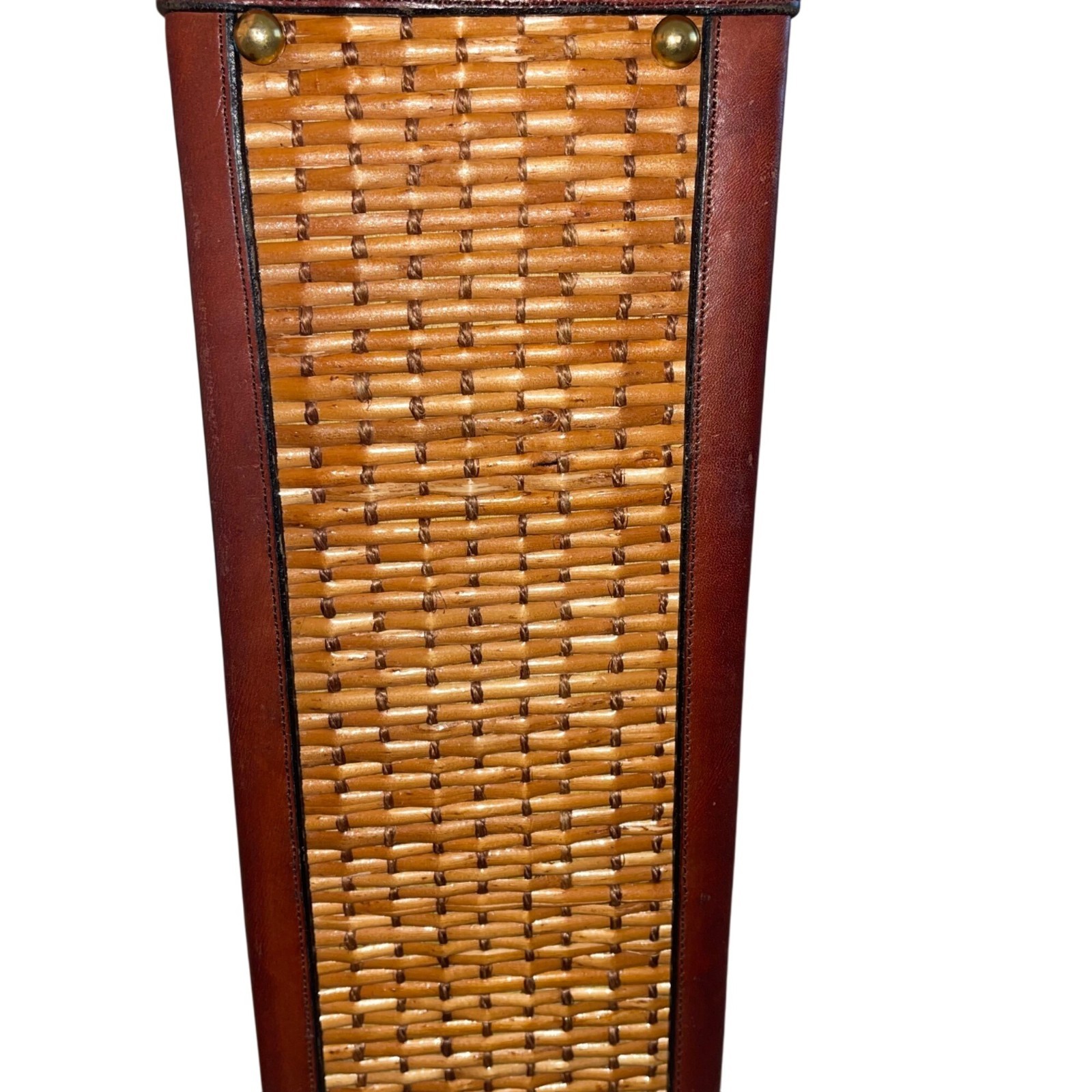 Etienne Aigner Leather Hand Bag Vintage Satchel Purse Womens Brown Woven Rattan