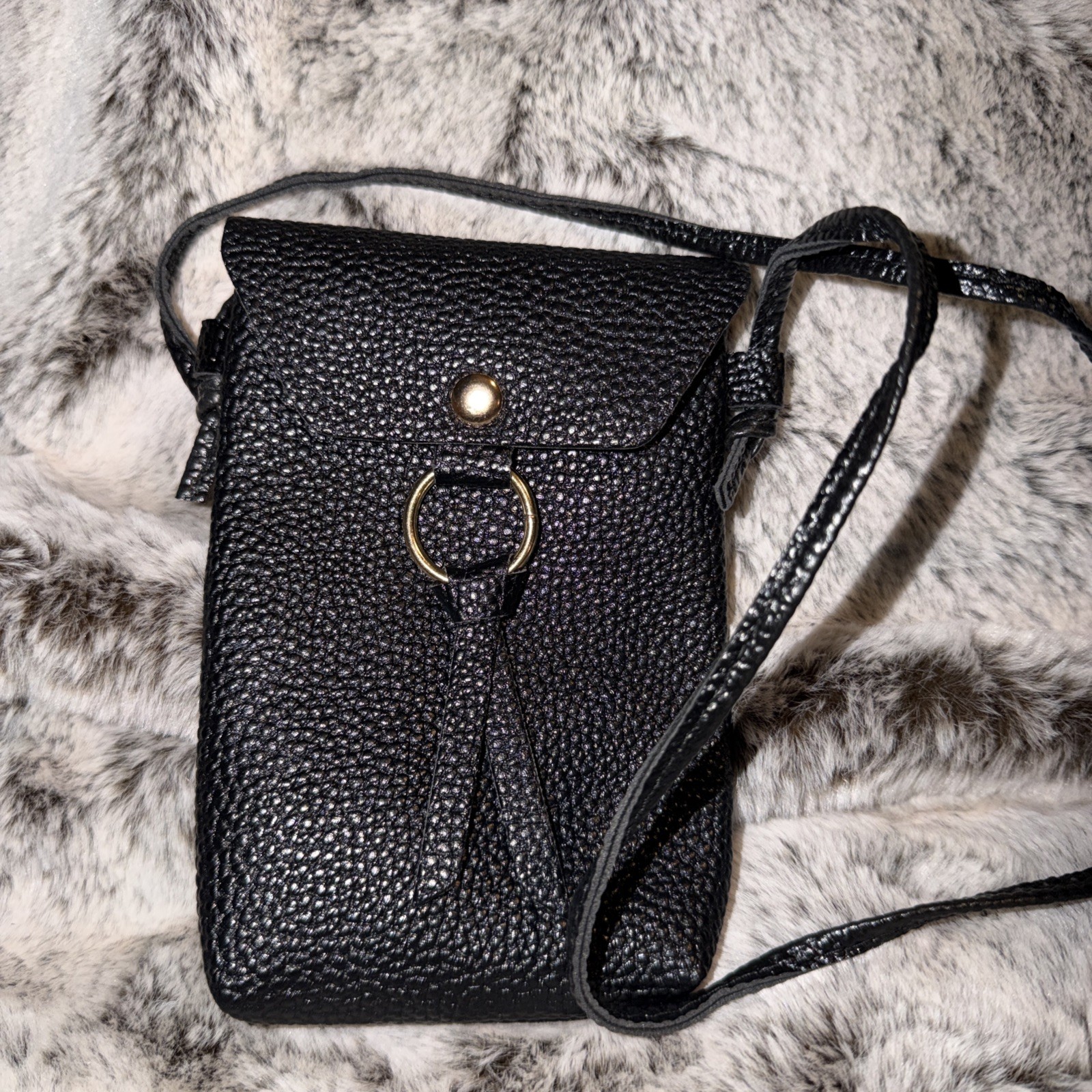 Black Faux Leather Phone Crossbody Bag NWOT