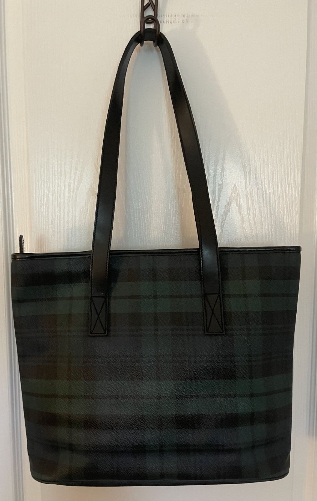 RALPH LAUREN Green/Black TARTAN WATCH PLAID Coated Canvas/Leather Shoulder Bag