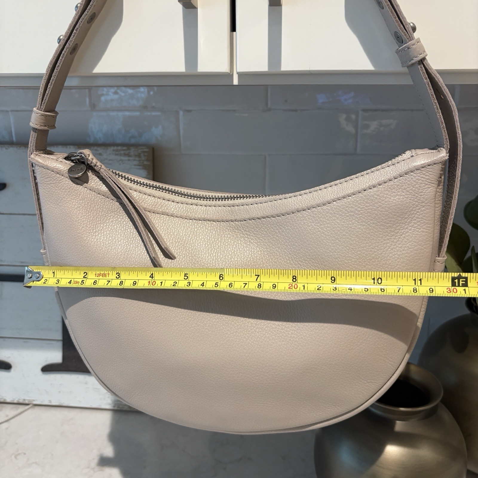 The Sak Tess Sand Ivory Cream Moon Leather Shoulder Bag Adjustable Strap NWOT