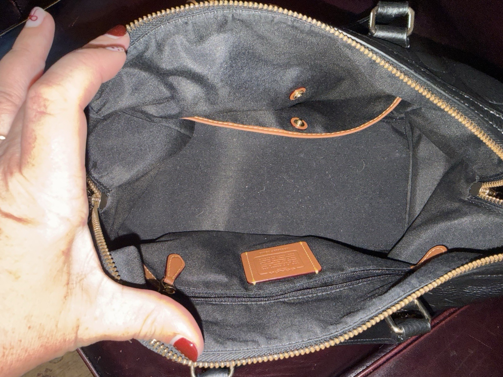 Coach Large Rowan Satchel Black Pebbled Leather Signature C Crossbody EUC