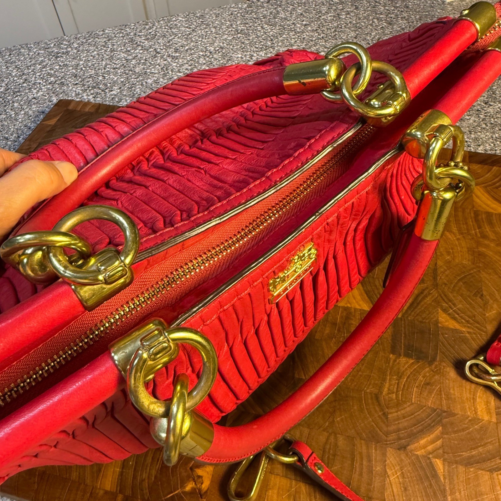 Coach Madison Gathered Leather Sophia Satchel Red Handbag 18620 Brass Hardware