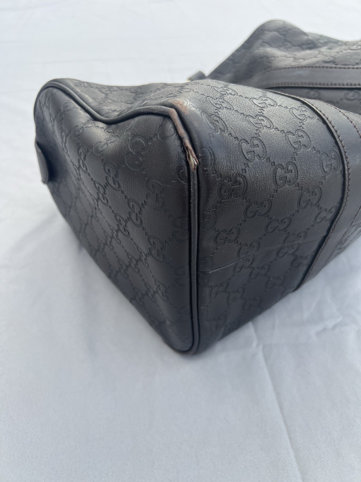 Gucci Guccissima Black Leather Boston Bag Large Satchel Handbag Italy Auth