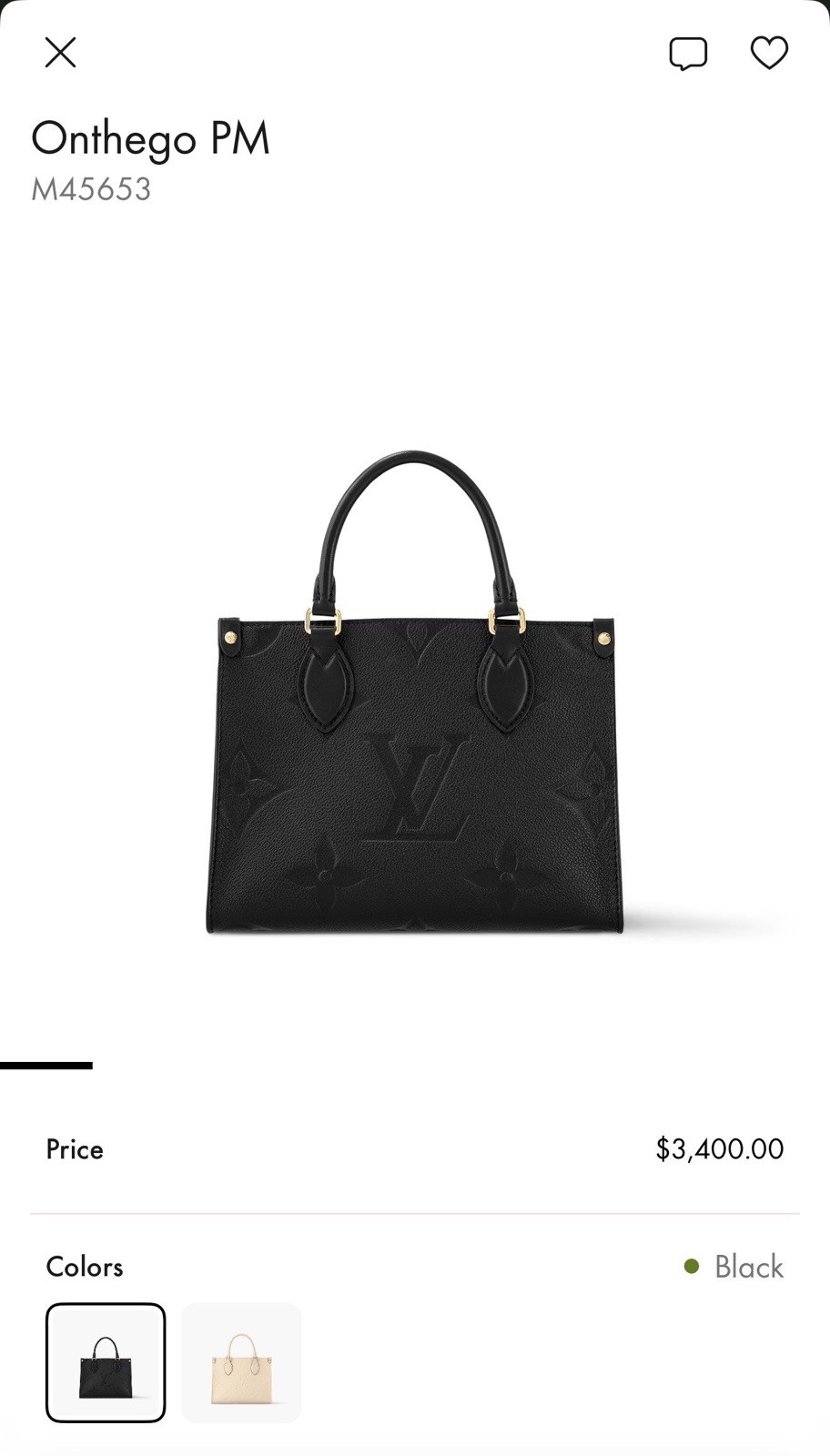 Louis Vuitton On The Go PM Black Empriente Leather Tote Crossbody Excellent
